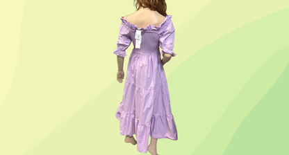 Bonfire The Label Off The Shoulder Shirred Dress RRP $199 - S - Lavender