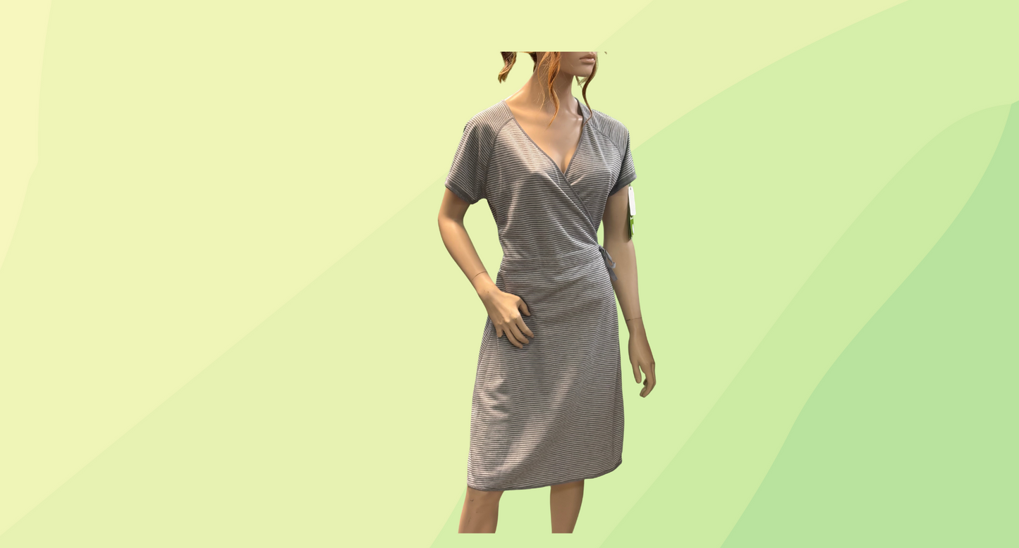 Kathmandu Adapt Reversible Wrap Dress RRP $179.98 - Size 16 - Grey Marle/Stripe