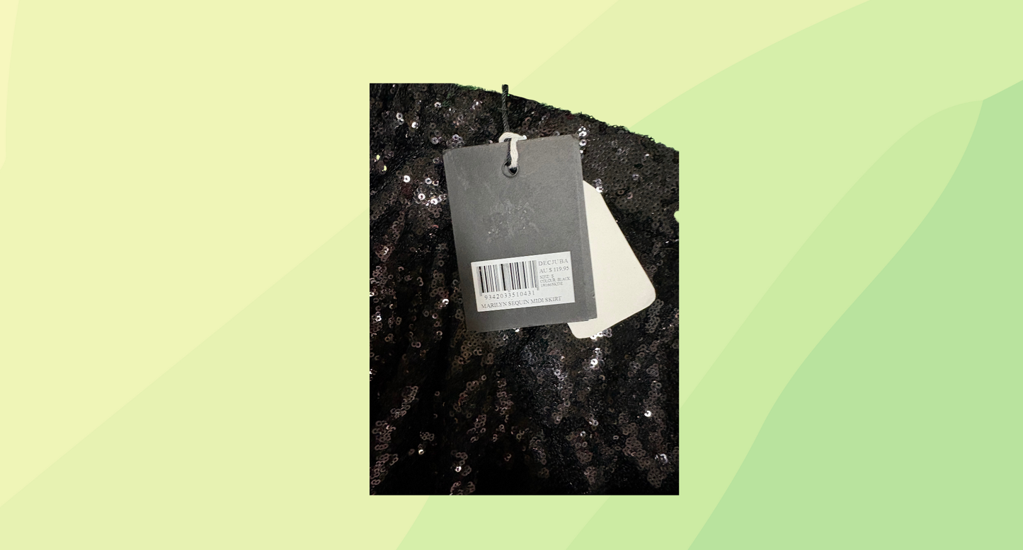 Decjuba Marilyn Sequin Midi Skirt RRP $119.95 - S - Black