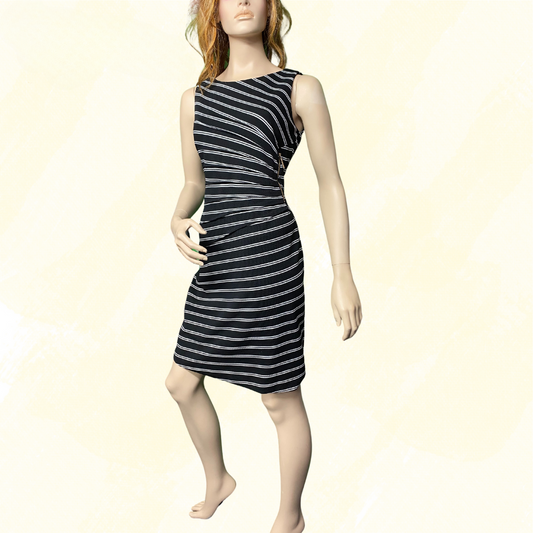 Ivanka Trump Pleated striped sleeveless dress with zippers	- Black/White Stripe - M