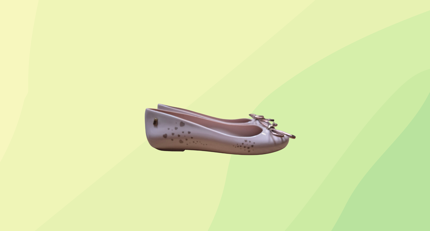 Melissa Flats w/Rose Gold Bow Hearts - US 6 - Pale Pink