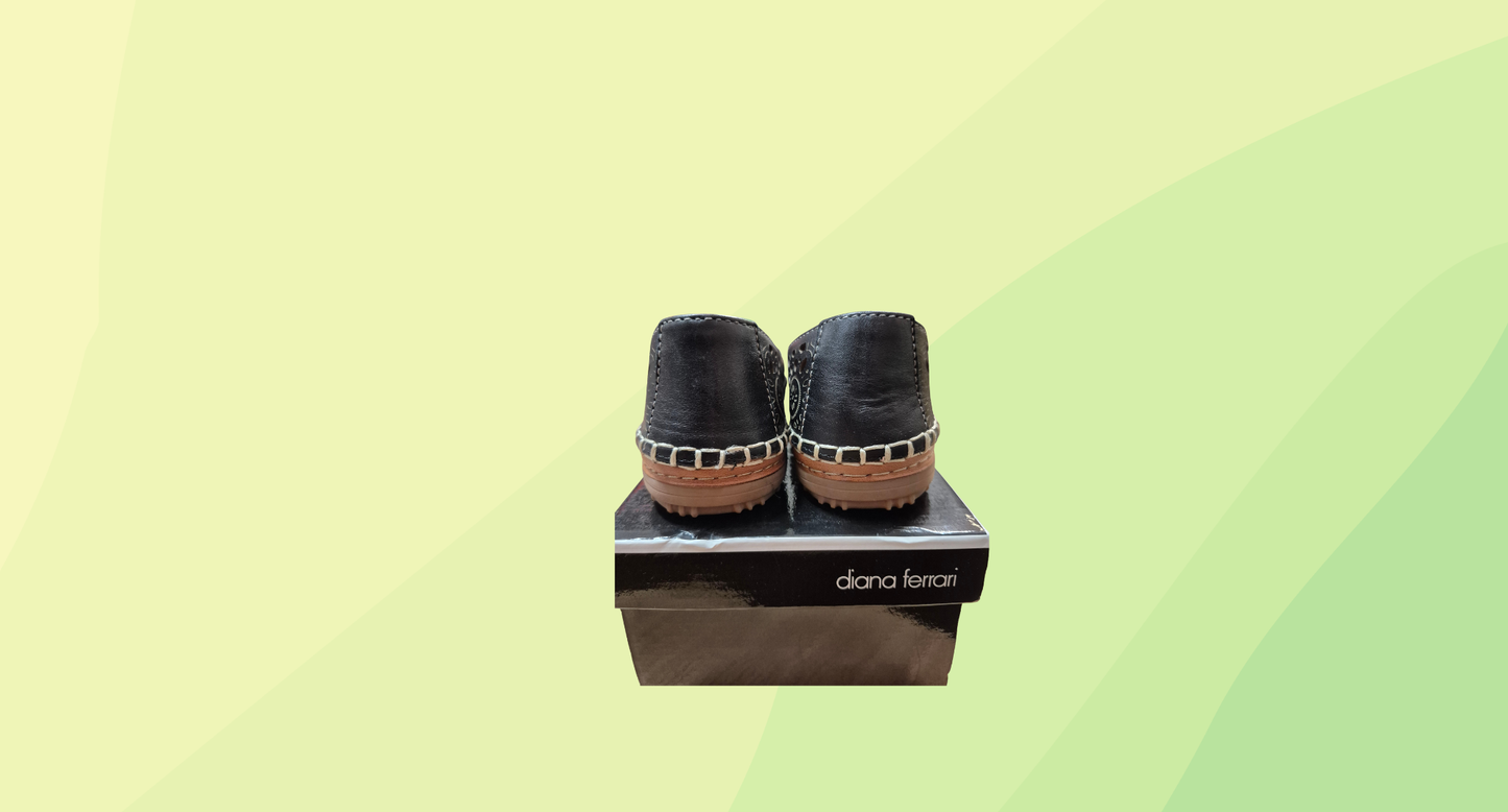 Diana Ferrari Leather Slip Ons - Size 37 - Black