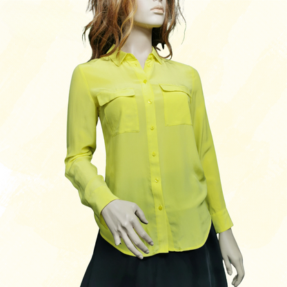 Marcs Sofia Silk Shirt - Size 6 - Soft Lemon