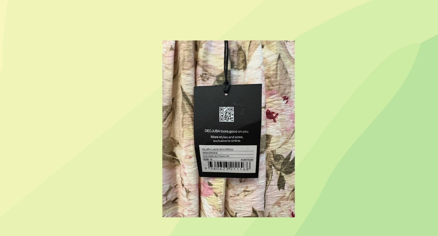 Decjuba Hilary Lace Mini Dress RRP $179.95 - Size 12 - Botanic Print