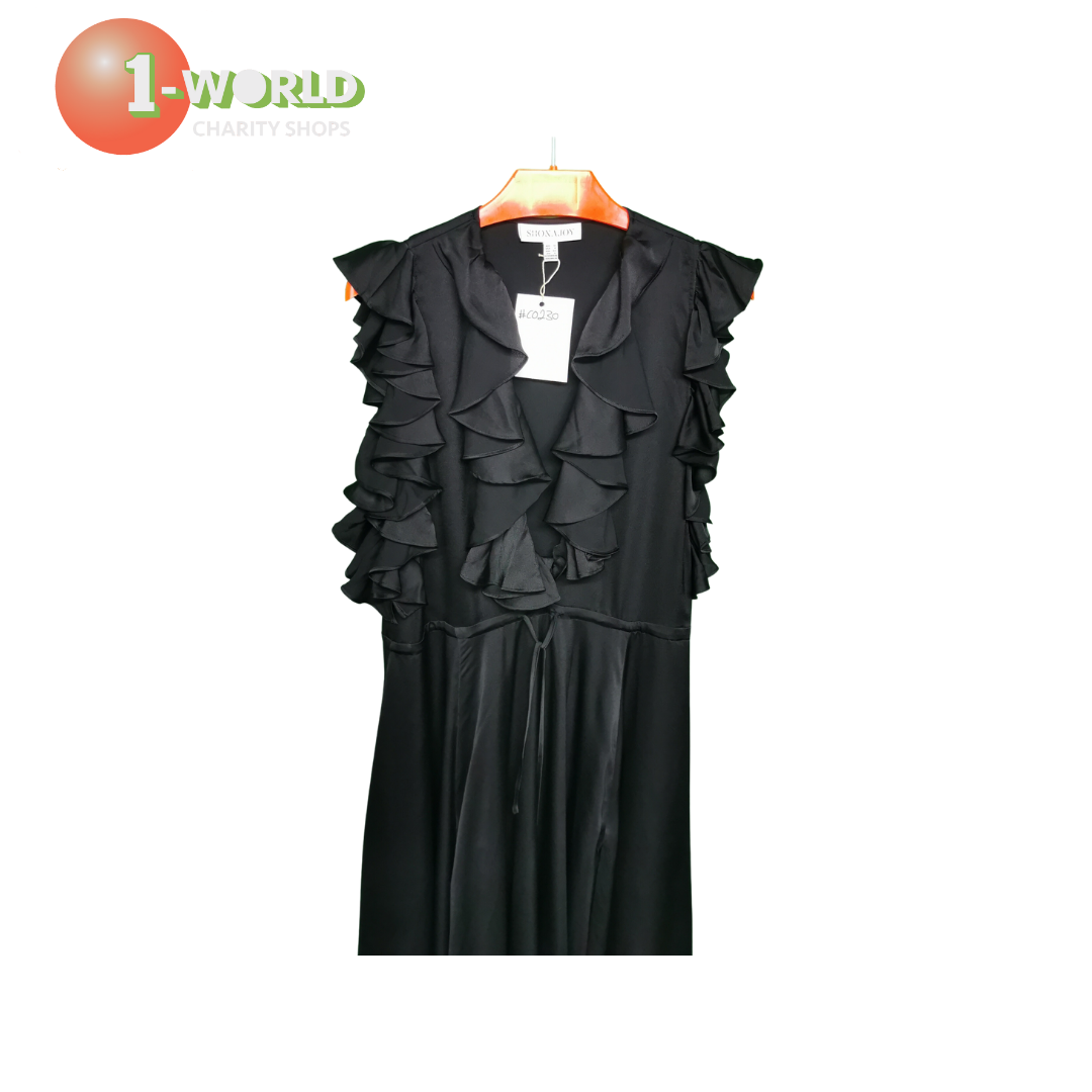 Shona Joy Frilly Dress - Size 12 Black