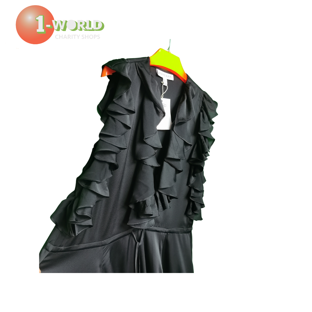 Shona Joy Frilly Dress - Size 12 Black