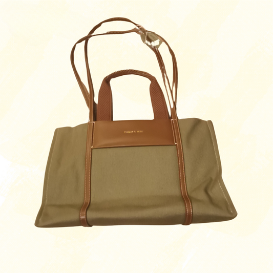 Charles & Keith Canvas Tote Bag - Green/Brown