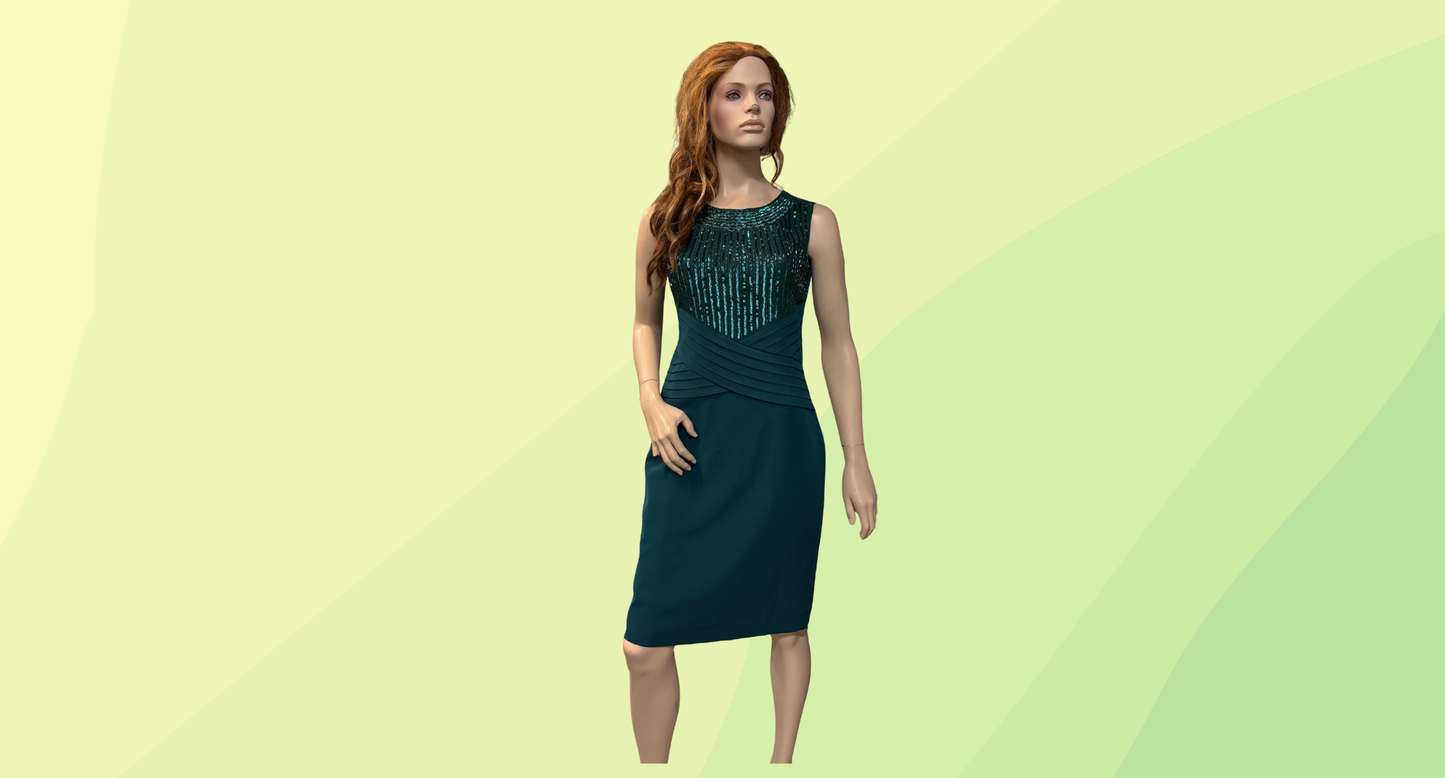 Liz Jordan Shani Dress w/Beaded Detail - Size 10 - Deep Teal - RRP $249.95