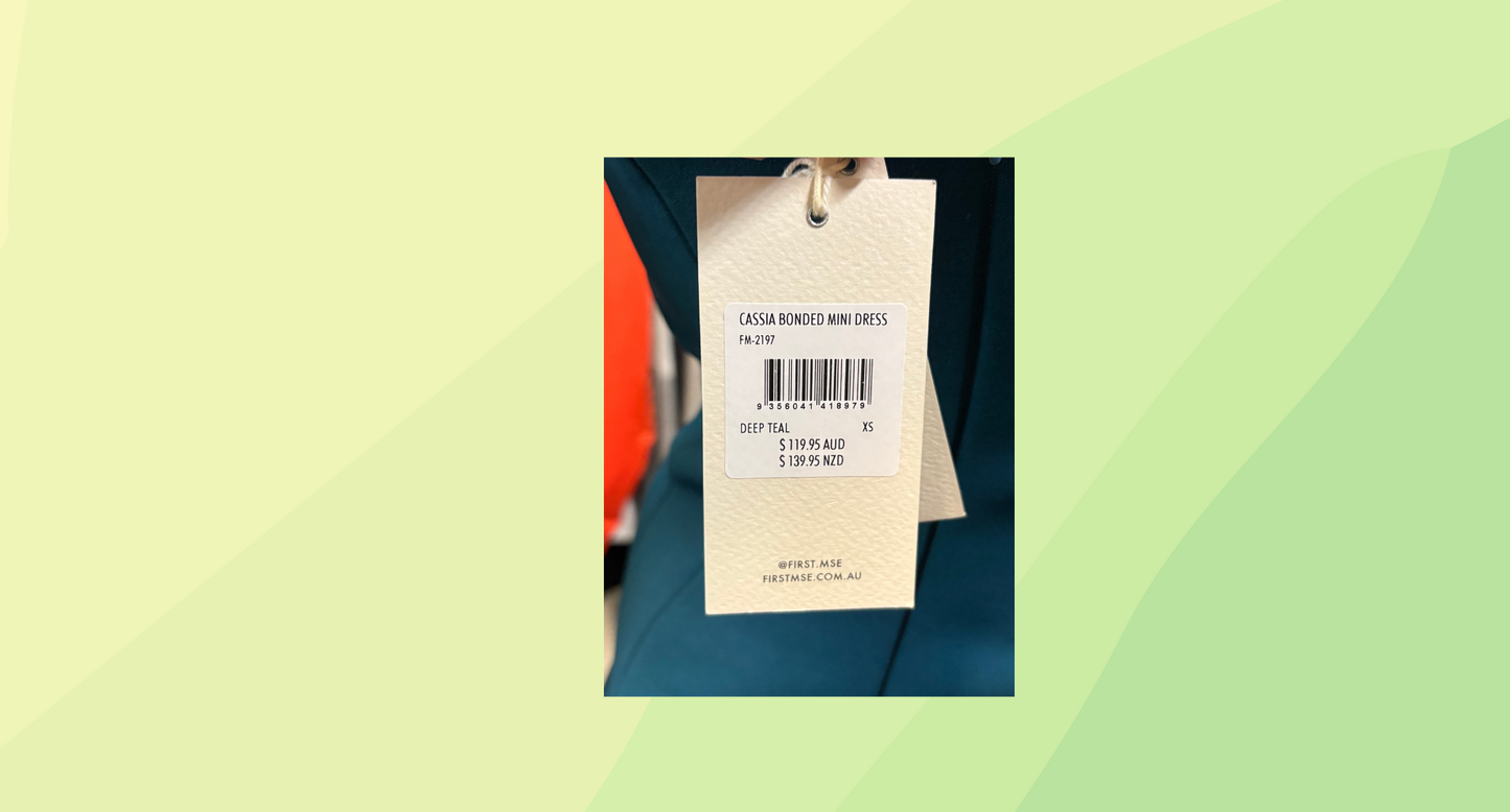 FIRST MŚE Cassia Bonded Mini Dress RRP $119.95 - XS - Deep Teal