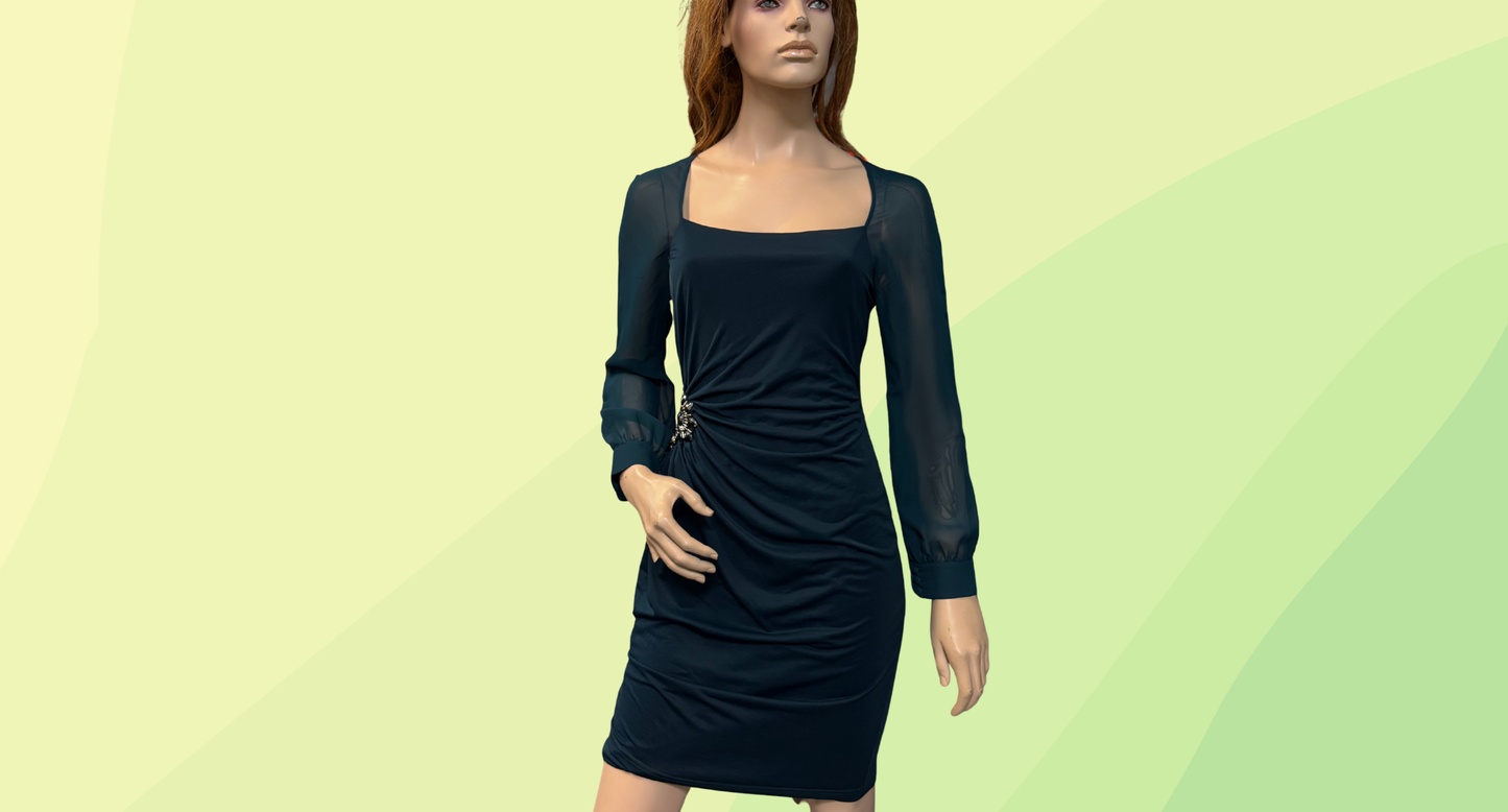 Events Long Sleeve Beaded Waist Dress - S - Dark Green - RRP $199