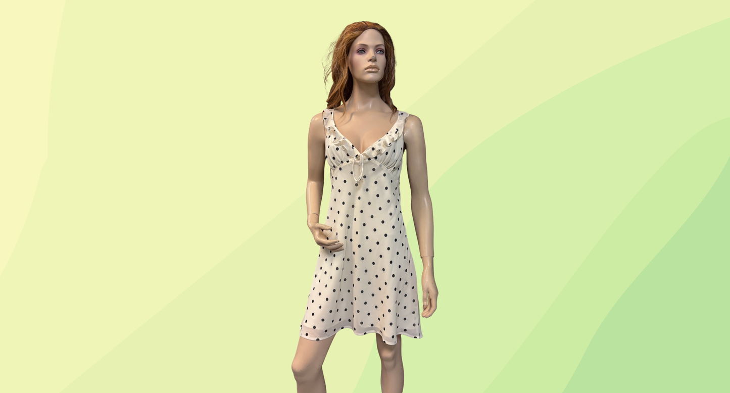Perfect Stranger Polka Wash Mini Dress - Size 16 - Cream Print - RRP $110
