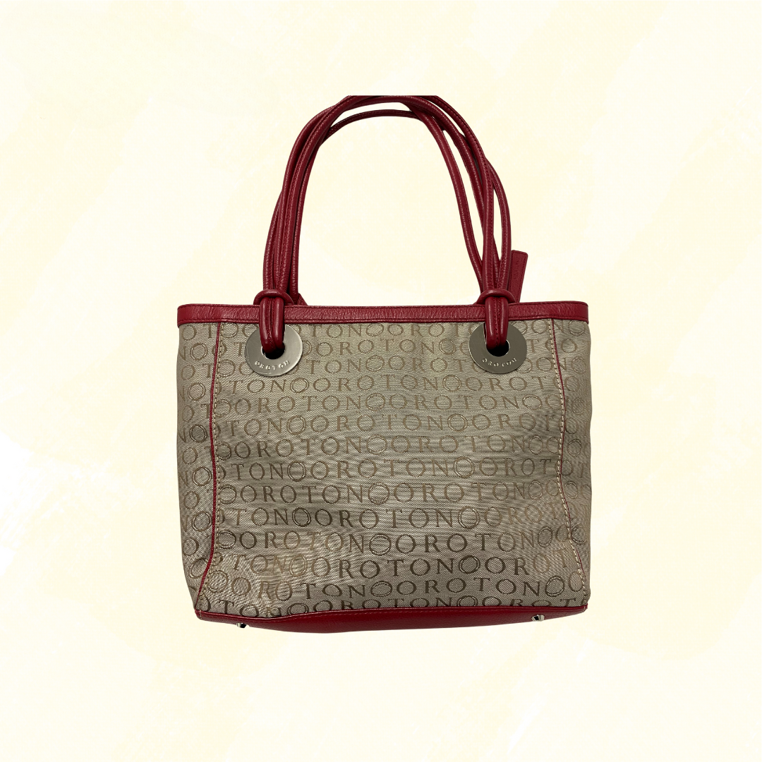 Oroton Signature Bag Tote Crossbody - Tan/Red