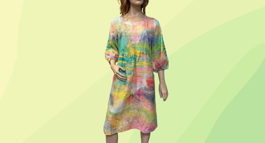 Blue Illusion Printed Linen Dress RRP $199.99 - M - Abstract Landscape