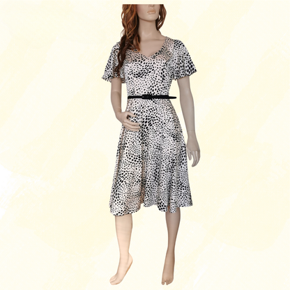 Review Dress with belt - 10 - Cream/Black Spot