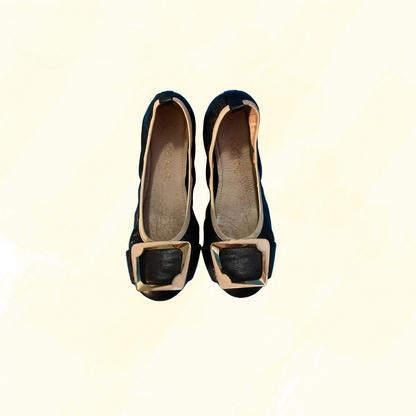 Staccato	Slip on Ballet Flat with Gold Buckle - Black - 7