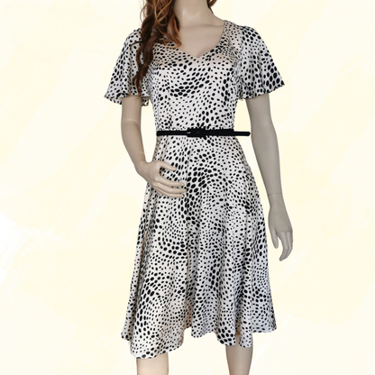 Review Dress with belt - 10 - Cream/Black Spot