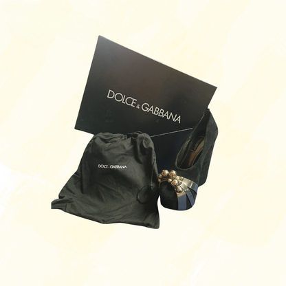Dolce & Gabbana Hidh Wedge Suede Bobbles - Black/Silver 36