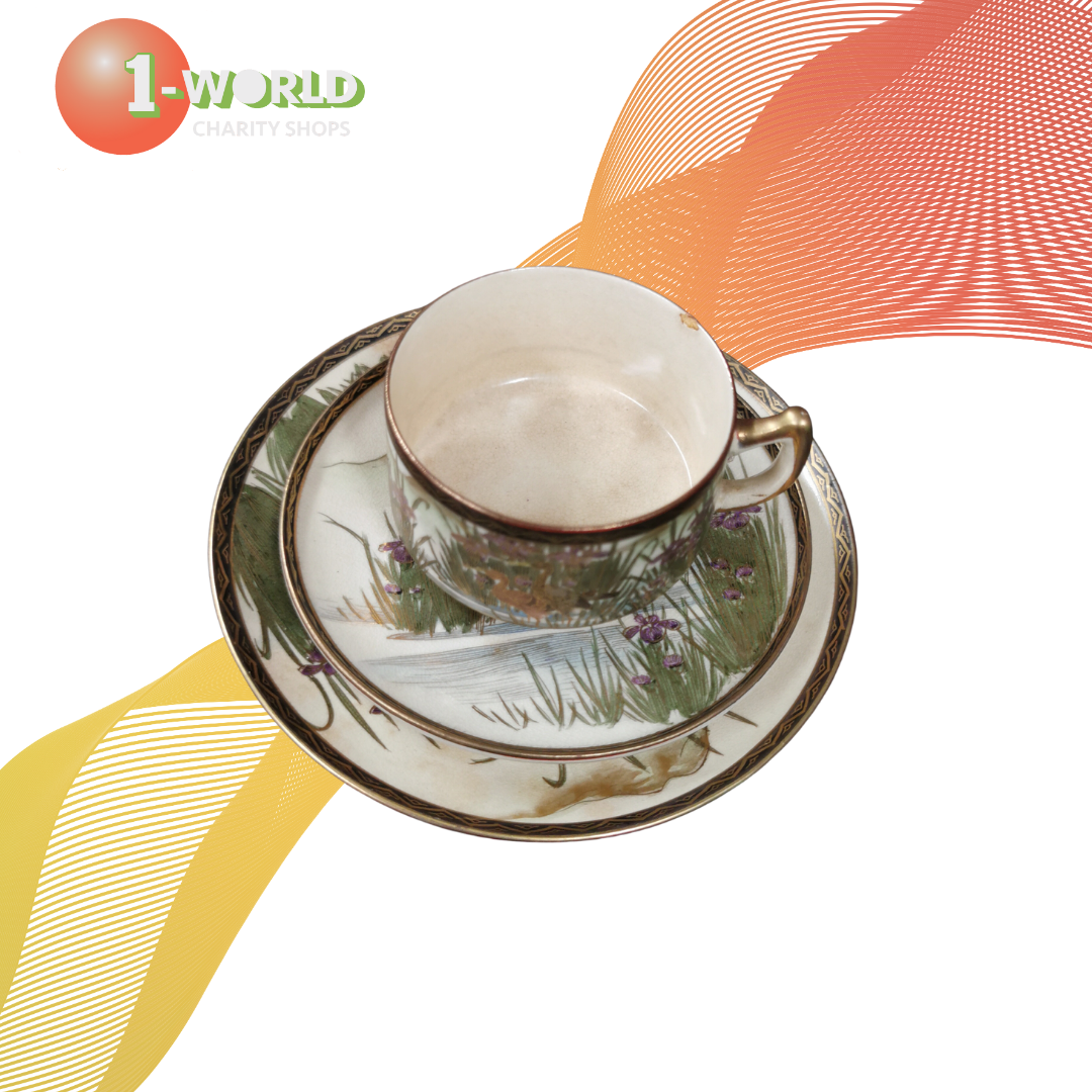 Y.Taniguchi Flower/Crane - Plate, Saucer & Cup
