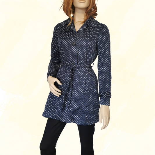 London Fog Mid-Length Trench Coat - S - Navy white spots