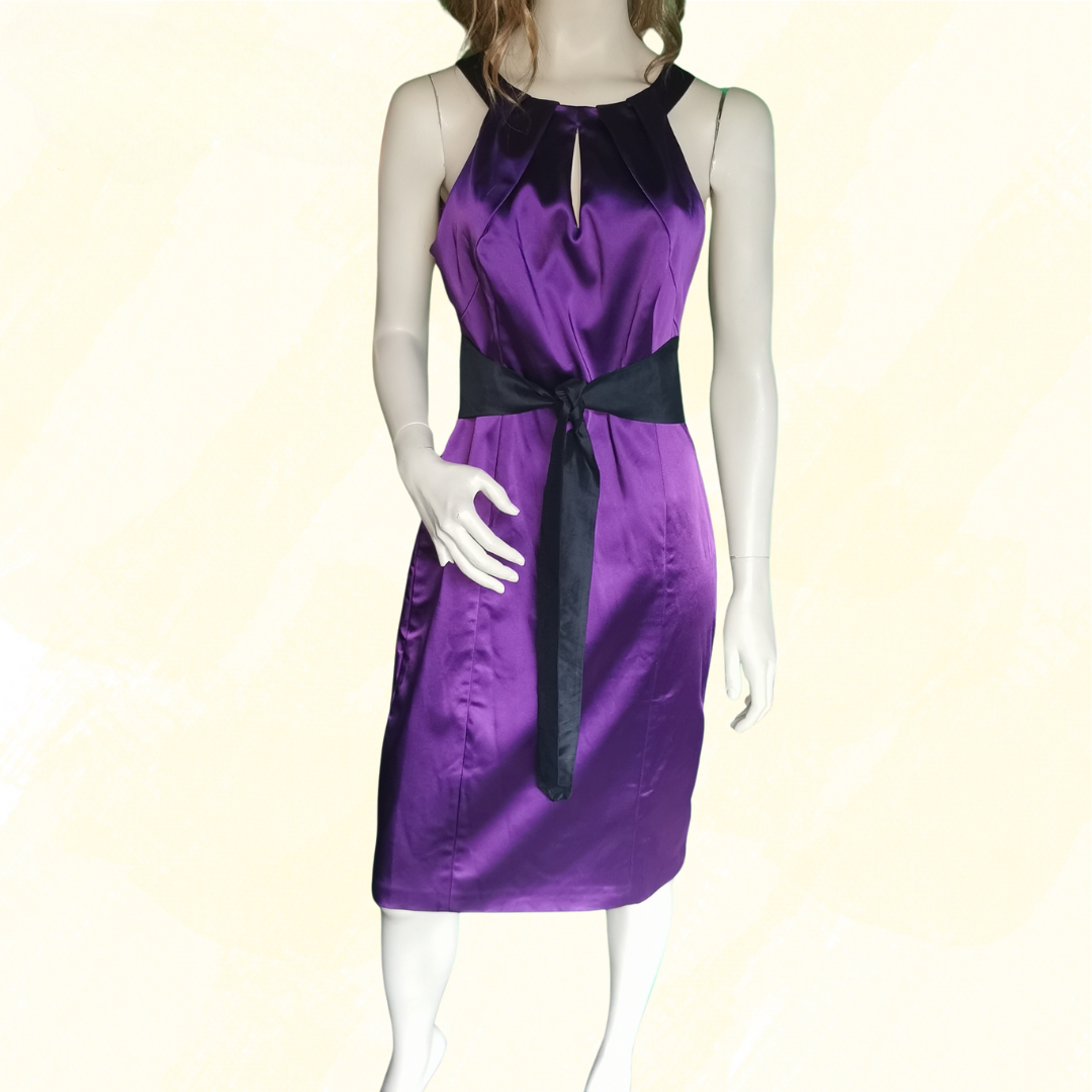 Coast Evening Dress with Black Belt - Size 14 - Purple