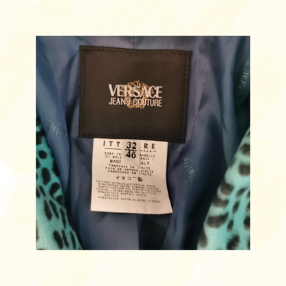 Versace Jeans Couture Velour Teal Dalmatian Vintage Blazer - 46 - Teal/Black Spot