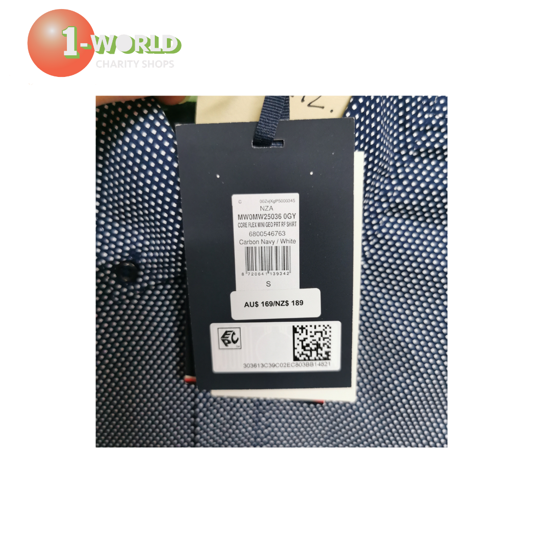Tommy Hilfiger Long Sleeve Shirt- Core Flex Mini Geo Print - S Blue/white spot