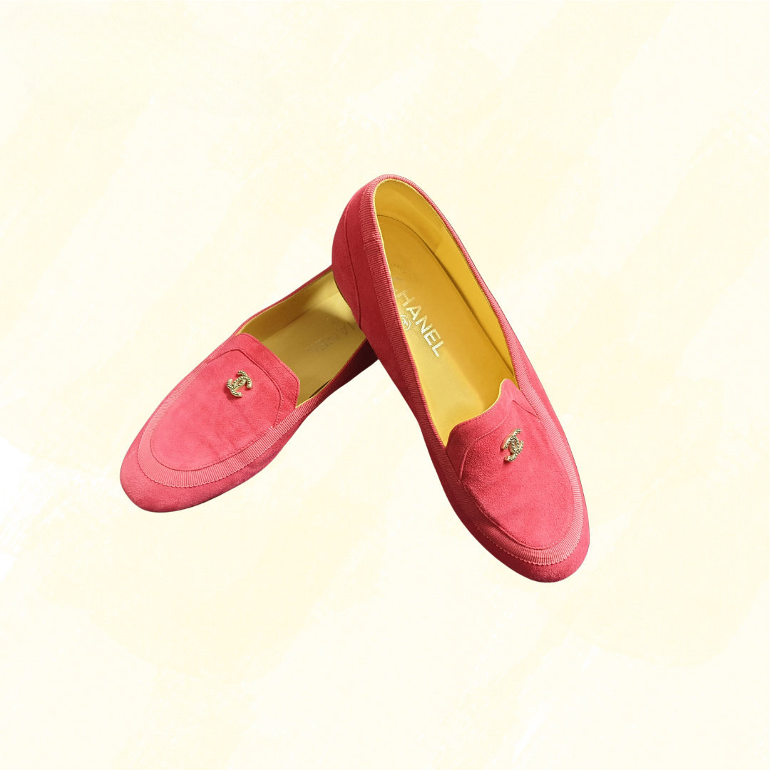 Chanel Suede Leather CC Slip on Loafer - Pink 37.5