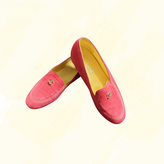 Chanel Suede Leather CC Slip on Loafer - Pink 37.5