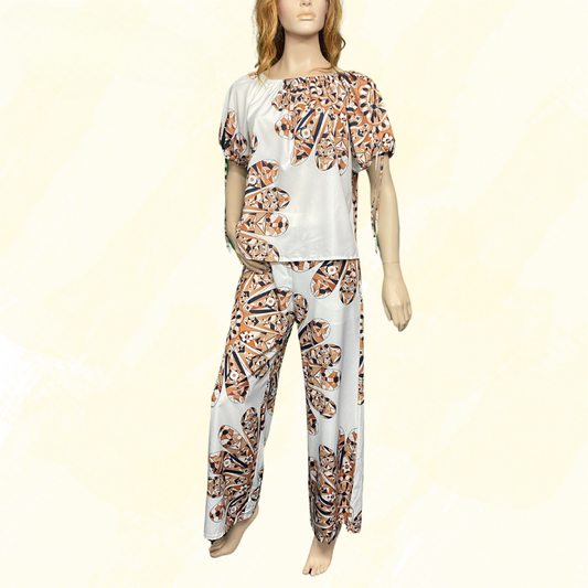 Tory Burch 2 PCE Pant Suit	- White/Brown Pattern	- M