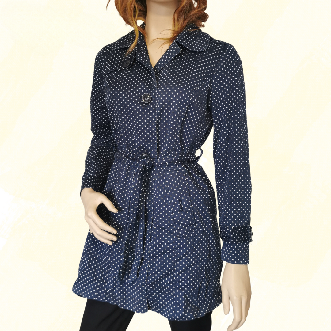 London Fog Mid-Length Trench Coat - S - Navy white spots