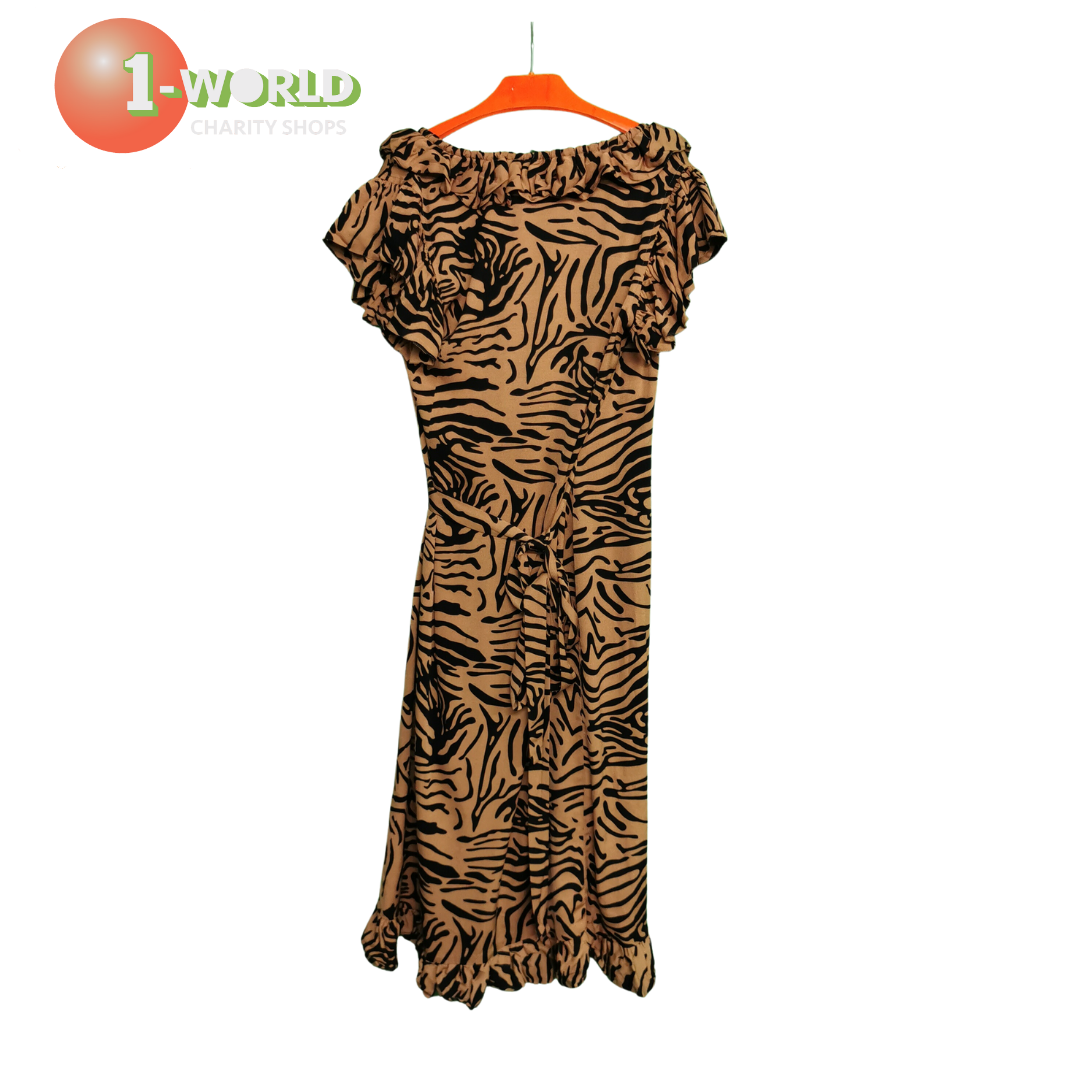 DE LA VALI Cadaques Dress - AU 12 Black/Beige Tiger