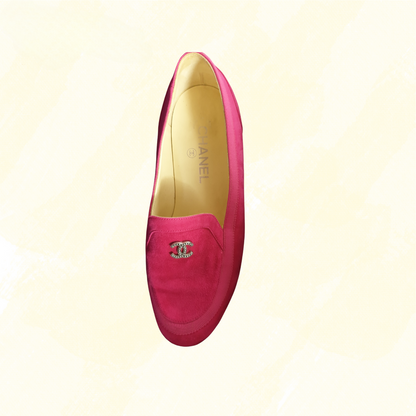 Chanel Suede Leather CC Slip on Loafer - Pink 37.5
